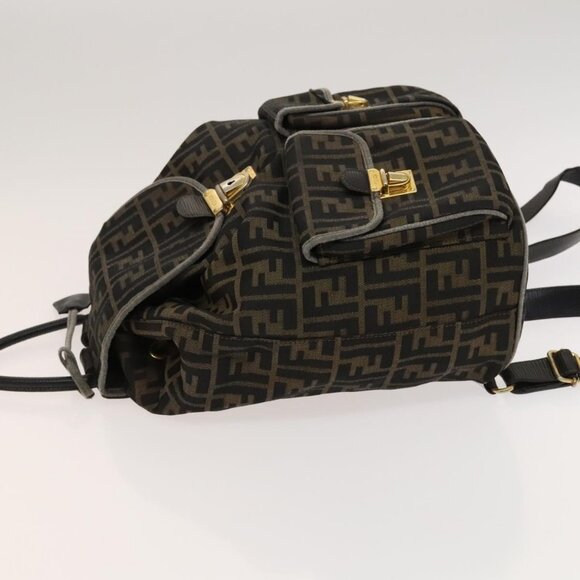 FENDI Zucca Canvas Backpack Black Brown gold Auth 123804 main image 13